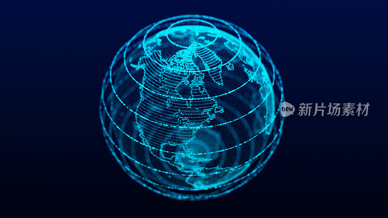 有粒子和线的虚拟行星地球。网络连接大数据。抽象的技术背景。3 d渲染。